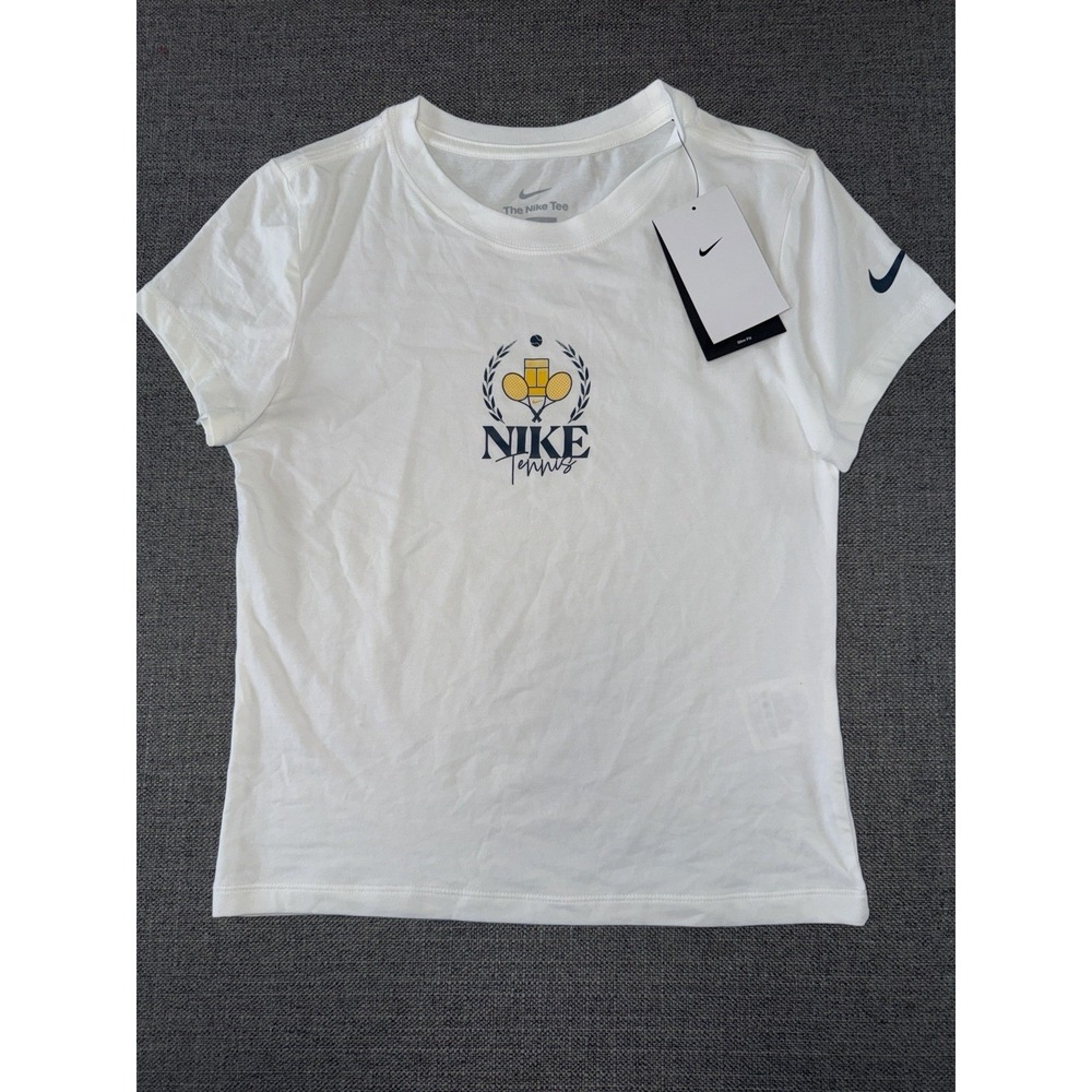 Nike‎ Tennis Tee Women's Small White Graphic Training T-Shirt Slim Fit NWT